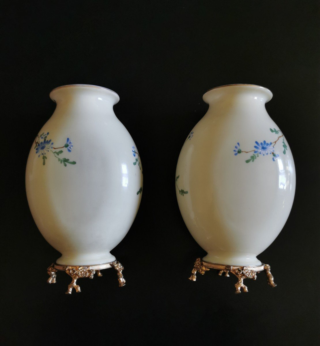 Baccarat Paire De Vase En Opaline De Cristal Estampille 19 E Art Nouveau-photo-3