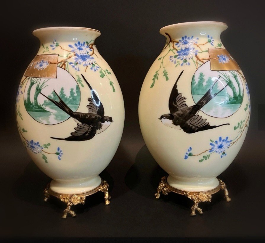 Baccarat Paire De Vase En Opaline De Cristal Estampille 19 E Art Nouveau