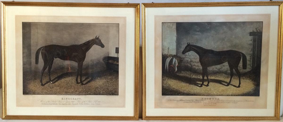 Paire De Gravure Chevaux Anglais XIX E Kingcraft Et Formosa Par Hunt Et Brown