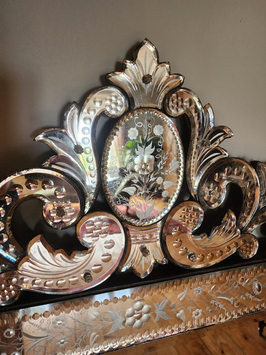 Italian Mirror XIXth Venetian 1m 37 Pat 76 Cm Very Good General Condition Close Guard Engraved-photo-2