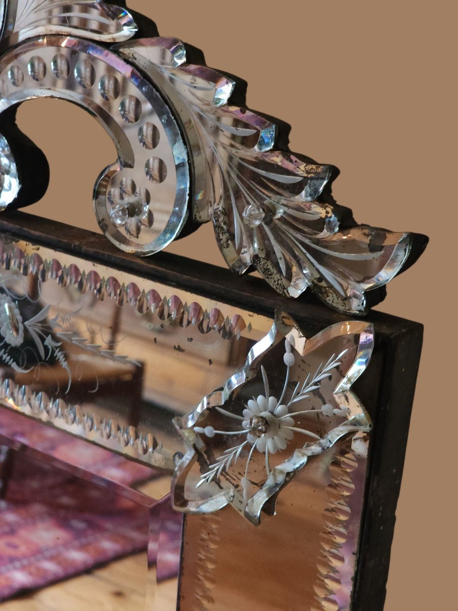 Italian Mirror XIXth Venetian 1m 37 Pat 76 Cm Very Good General Condition Close Guard Engraved-photo-3