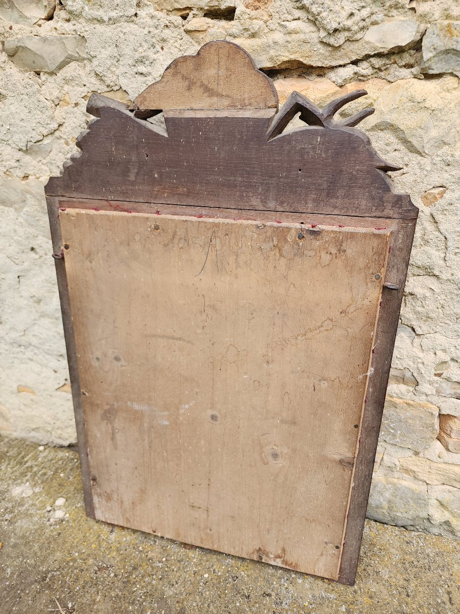 Miroir en bois sculpté fin 19 eme a decors fermier tete de cheval tonneau vigneron paysans-photo-4