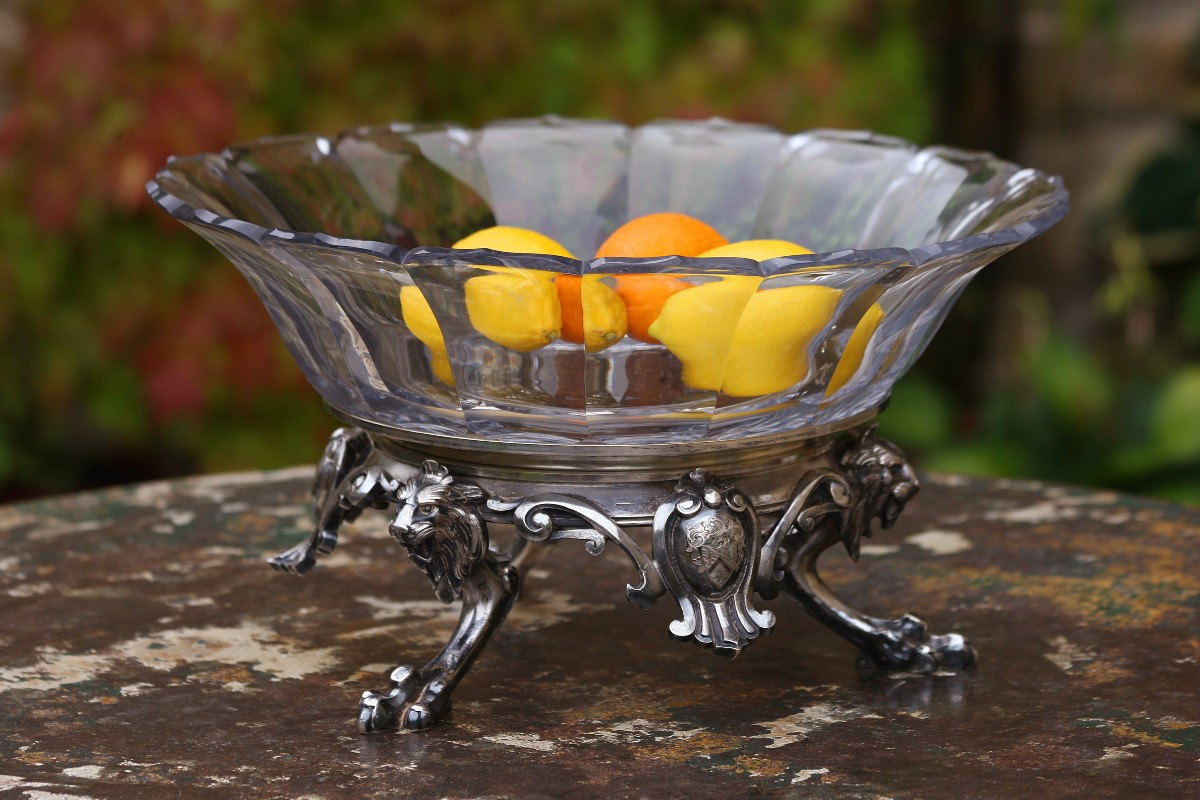 Coupe Alfred Daubree nancy et baccarat ( Attribué) bronze argenté 19 eme