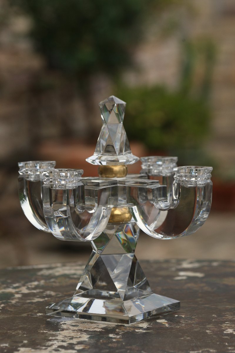 Baccarat Pair Of Candlesticks Stamped Attributed To Georges Chevalier 1947 La Tour Maubourg-photo-2