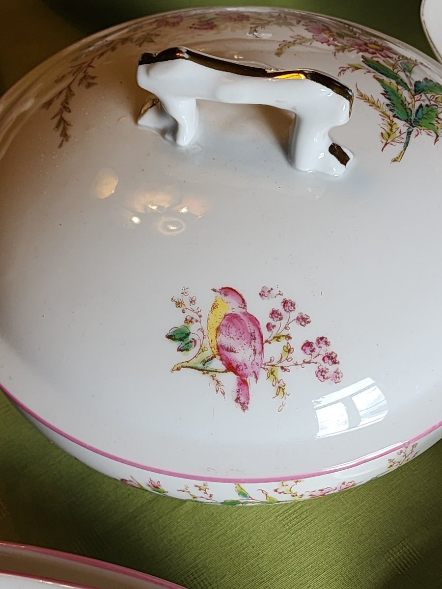 Porcelain Service Late 19th Napoleon III 89 Pieces Bird, Floral, Plant Decorations -photo-4