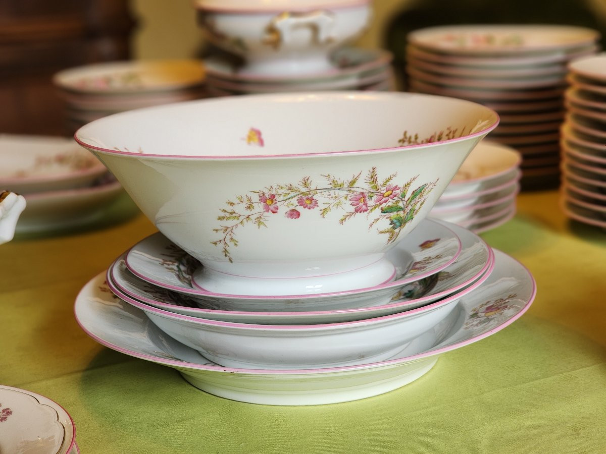 Porcelain Service Late 19th Napoleon III 89 Pieces Bird, Floral, Plant Decorations -photo-3