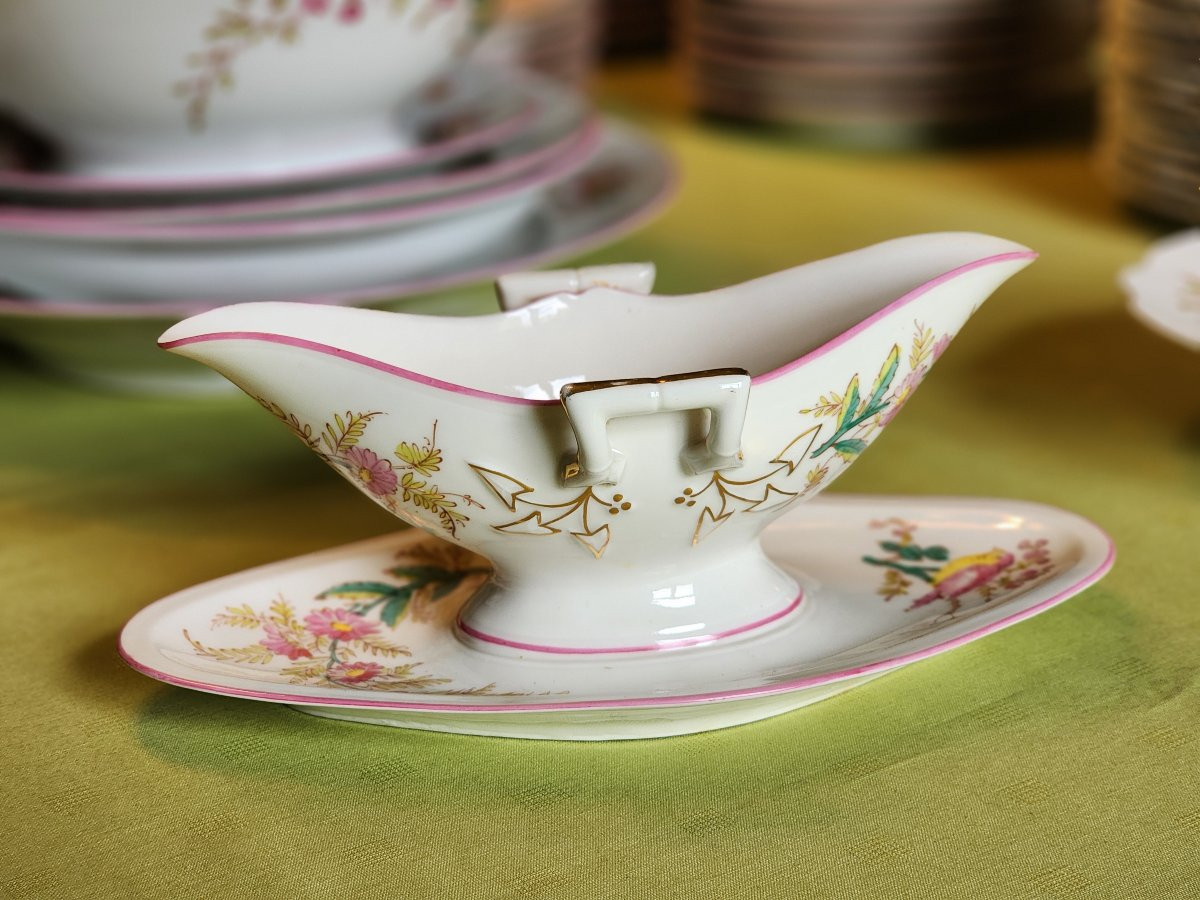Porcelain Service Late 19th Napoleon III 89 Pieces Bird, Floral, Plant Decorations -photo-4