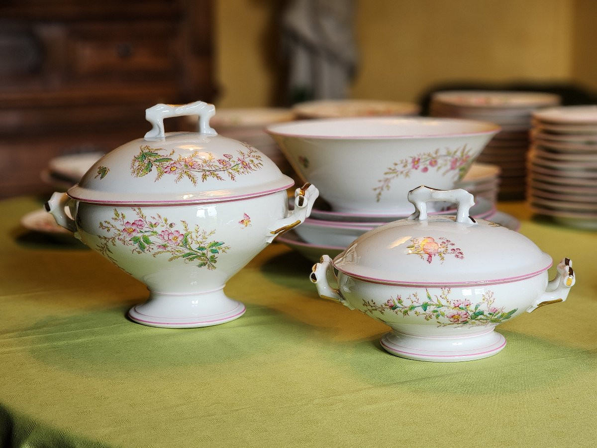 Porcelain Service Late 19th Napoleon III 89 Pieces Bird, Floral, Plant Decorations -photo-6