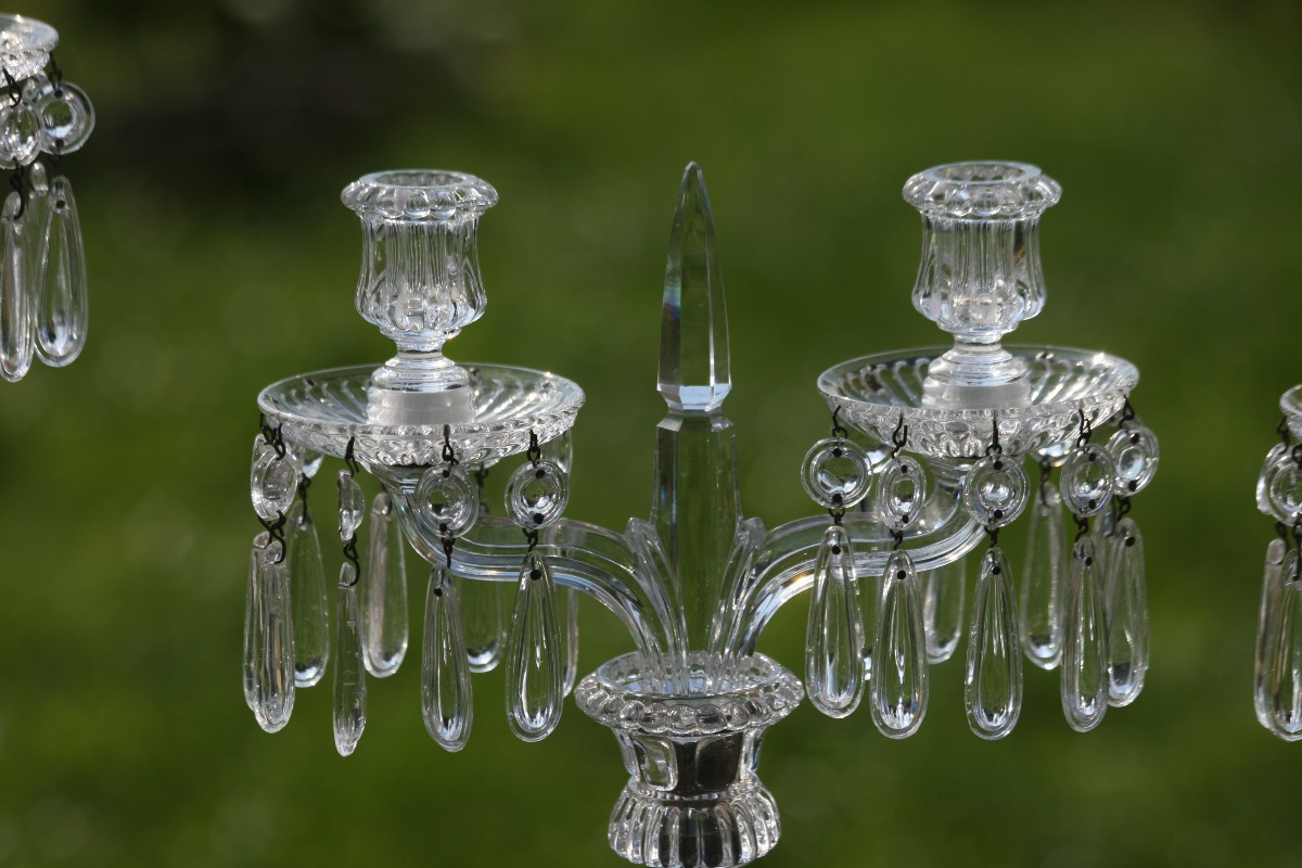 Baccarat Collection Of 5 Antique Baccarat Women's Candlesticks, The Model Of Which Has 7 Lights, Perfect Condition -photo-3