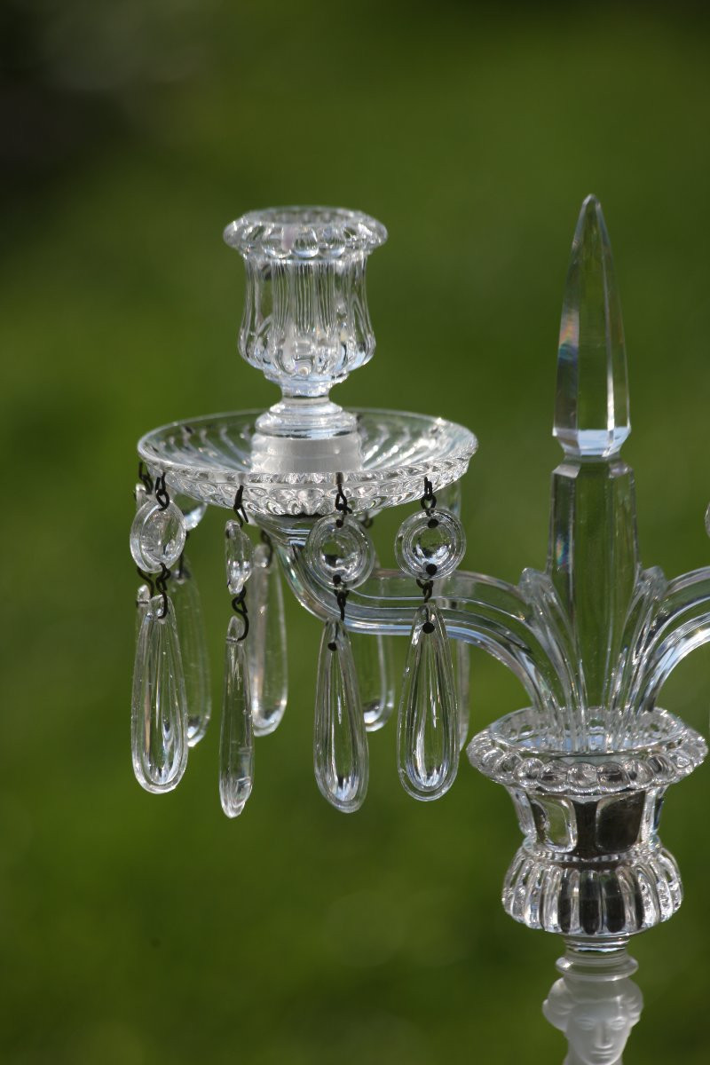 Baccarat Collection Of 5 Antique Baccarat Women's Candlesticks, The Model Of Which Has 7 Lights, Perfect Condition -photo-3