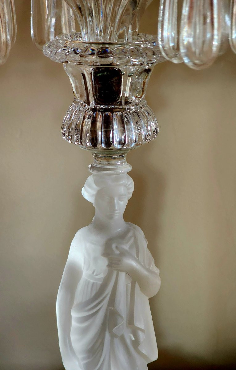 Baccarat Collection Of 5 Antique Baccarat Women's Candlesticks, The Model Of Which Has 7 Lights, Perfect Condition -photo-4