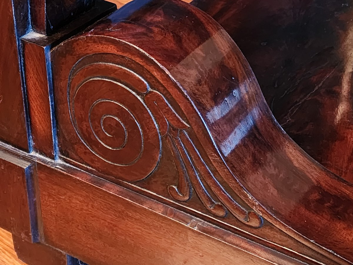 Grande console milieu XIX en placage d acajou flamme avec son marbre 130 cm tres bon etat-photo-2