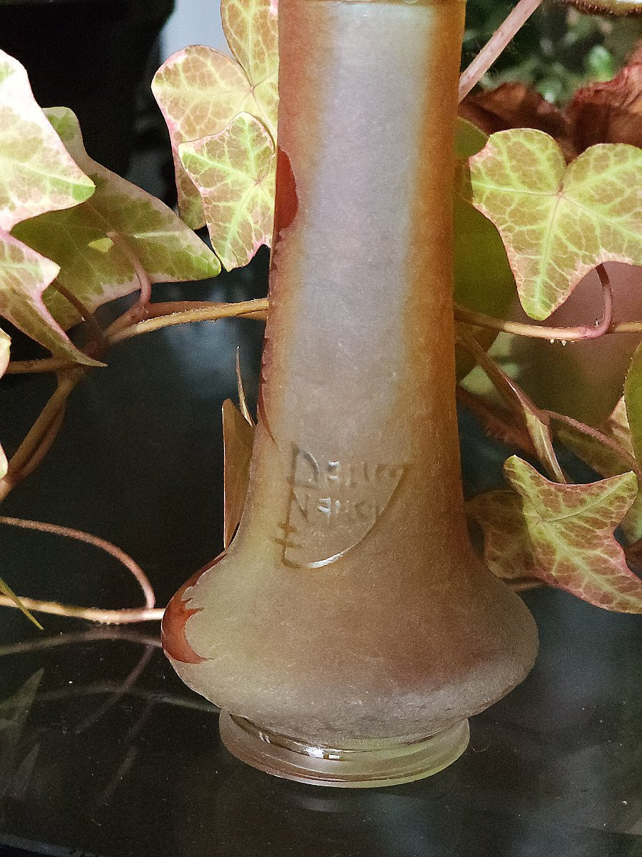 Daum Nancy Vase, Art Nouveau Period, Decorated With Lorraine Thistles, Acid-etched, 11.5 Cm -photo-2