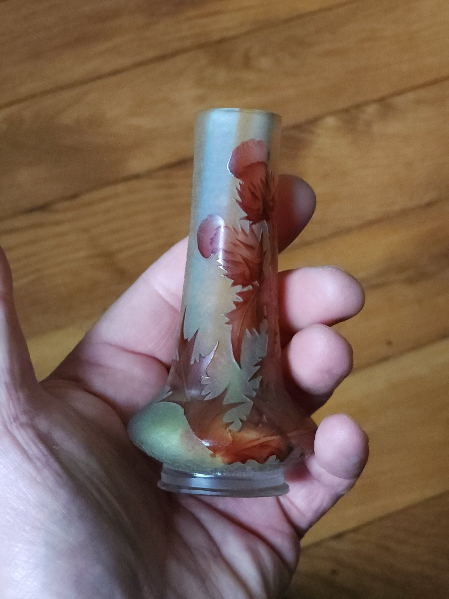 Daum Nancy Vase, Art Nouveau Period, Decorated With Lorraine Thistles, Acid-etched, 11.5 Cm -photo-4
