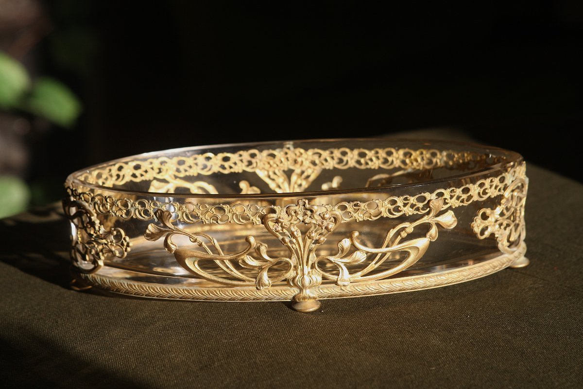 jardiniere coupe ART NOUVEAU cristal et laiton dore circa 1900-photo-2