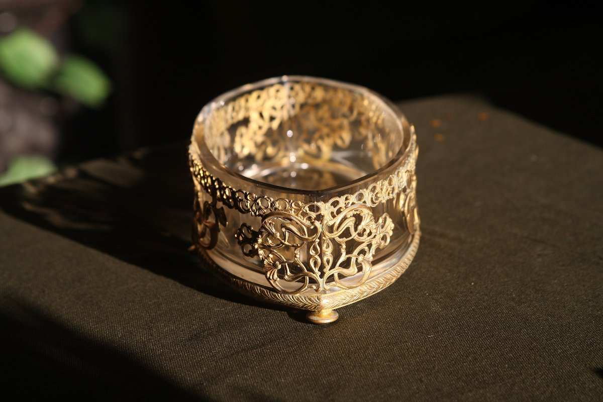 jardiniere coupe ART NOUVEAU cristal et laiton dore circa 1900-photo-3