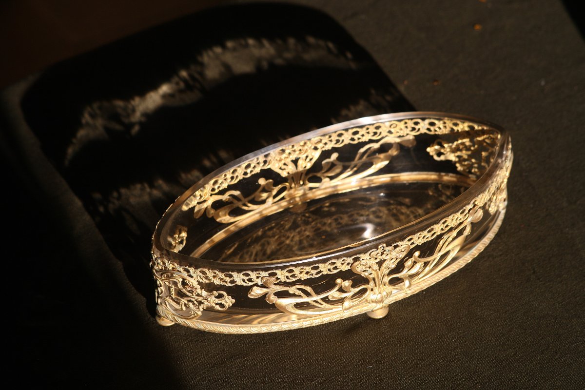 jardiniere coupe ART NOUVEAU cristal et laiton dore circa 1900-photo-4