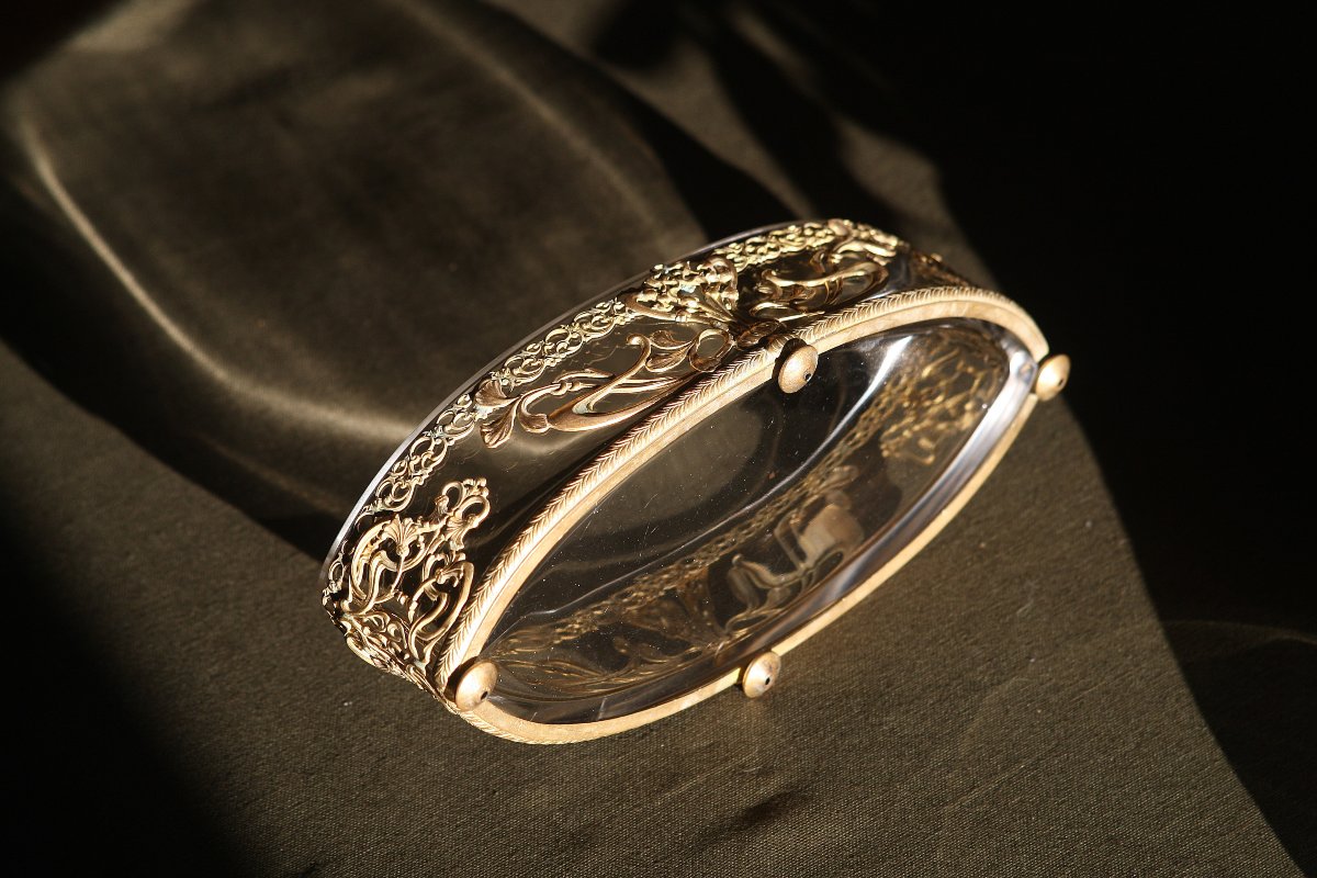 jardiniere coupe ART NOUVEAU cristal et laiton dore circa 1900-photo-1