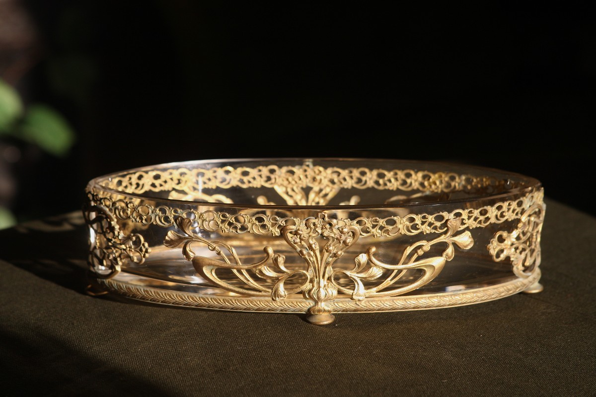 jardiniere coupe ART NOUVEAU cristal et laiton dore circa 1900