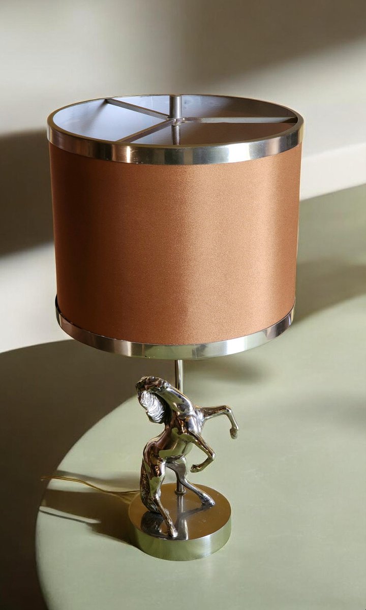 Horse-shaped Desk Lamp Circa 1970 In Chrome Bronze  -photo-2