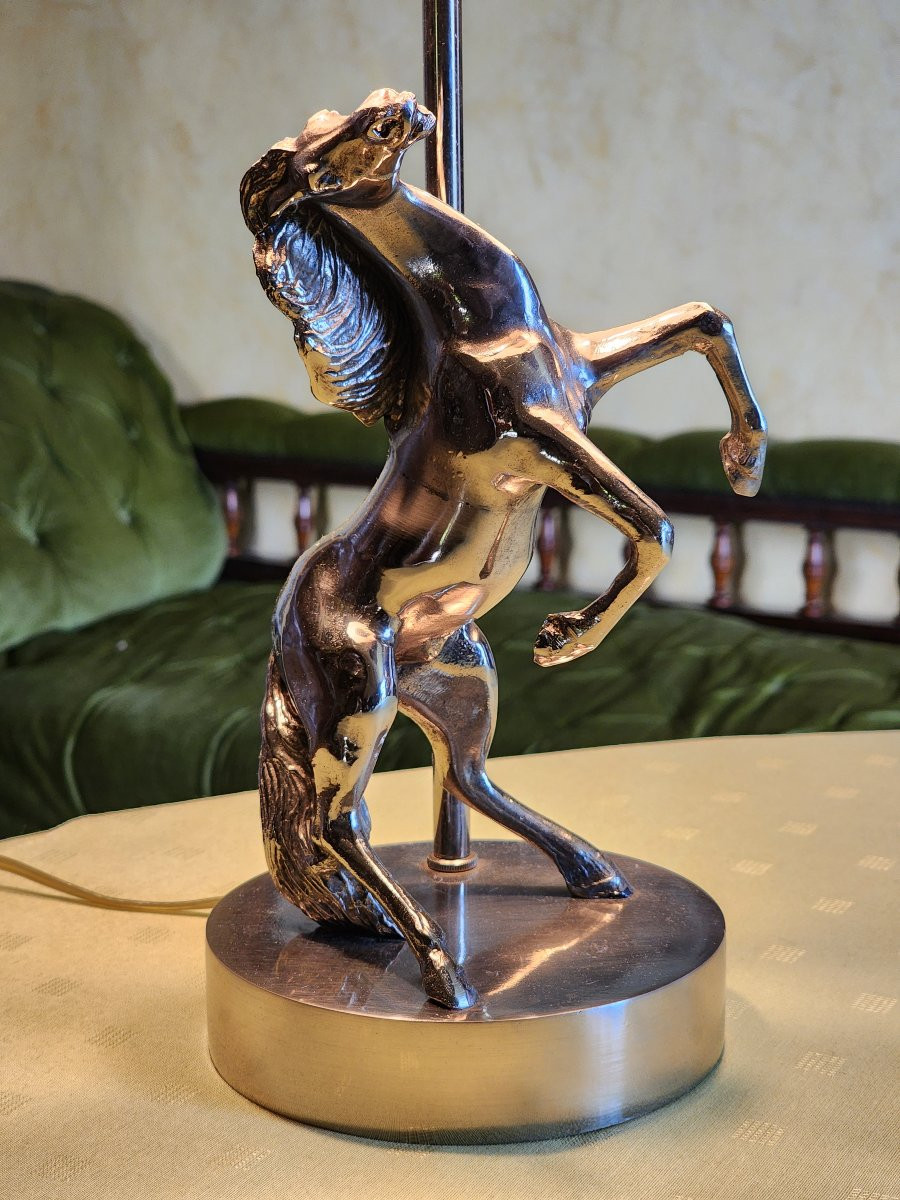 Horse-shaped Desk Lamp Circa 1970 In Chrome Bronze  -photo-3