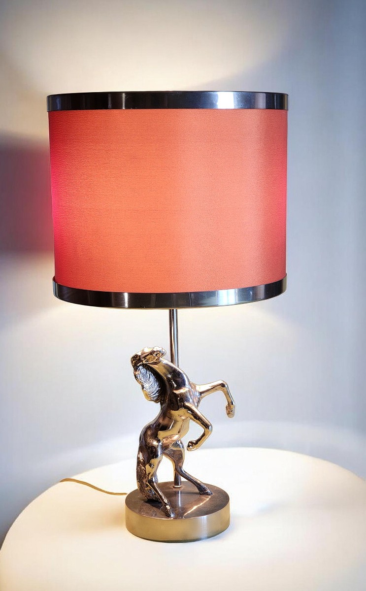 Horse-shaped Desk Lamp Circa 1970 In Chrome Bronze  