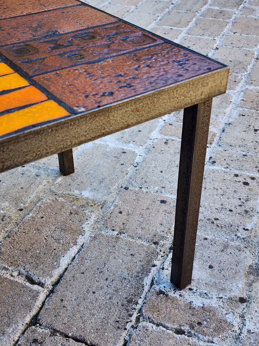 Table basse jean Jaffeux  vers 1970 en carreaux en céramique -photo-3