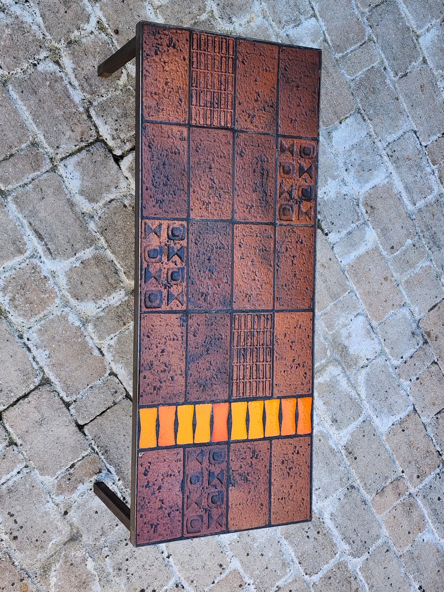 Table basse jean Jaffeux  vers 1970 en carreaux en céramique -photo-1