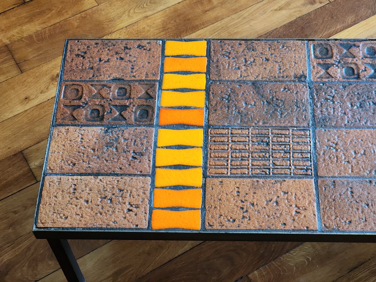 Table basse jean Jaffeux  vers 1970 en carreaux en céramique -photo-5