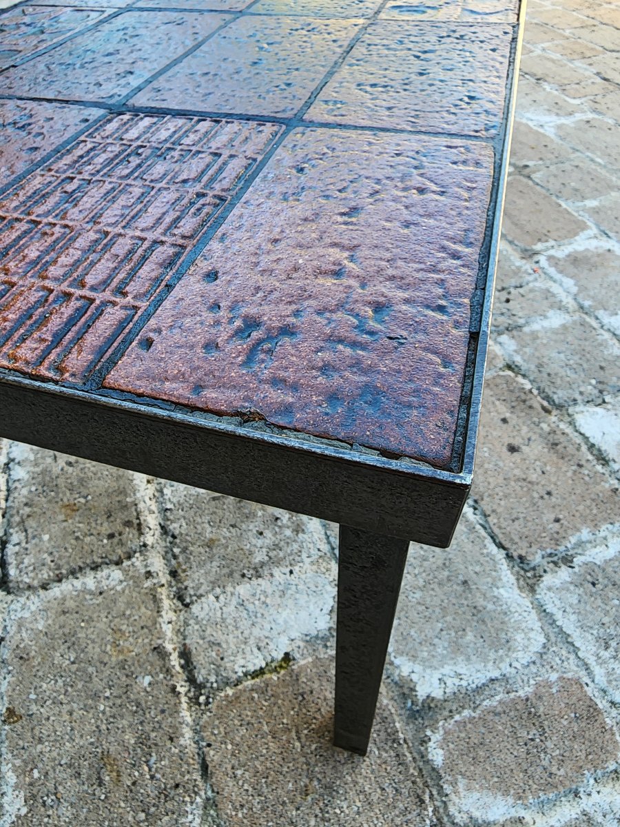 Table basse jean Jaffeux  vers 1970 en carreaux en céramique -photo-6