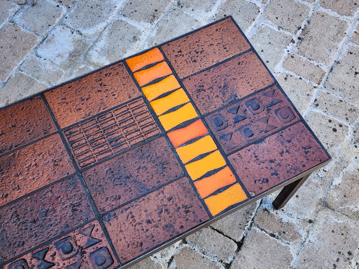 Table basse jean Jaffeux  vers 1970 en carreaux en céramique -photo-7
