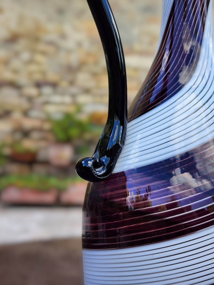 Dino Martens murano Aiguiere en verre Filigrane violet blanc -photo-2