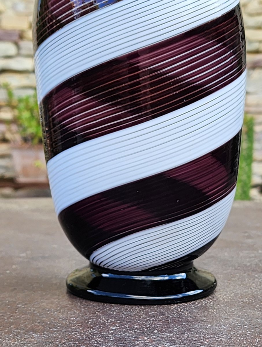 Dino Martens murano Aiguiere en verre Filigrane violet blanc -photo-3