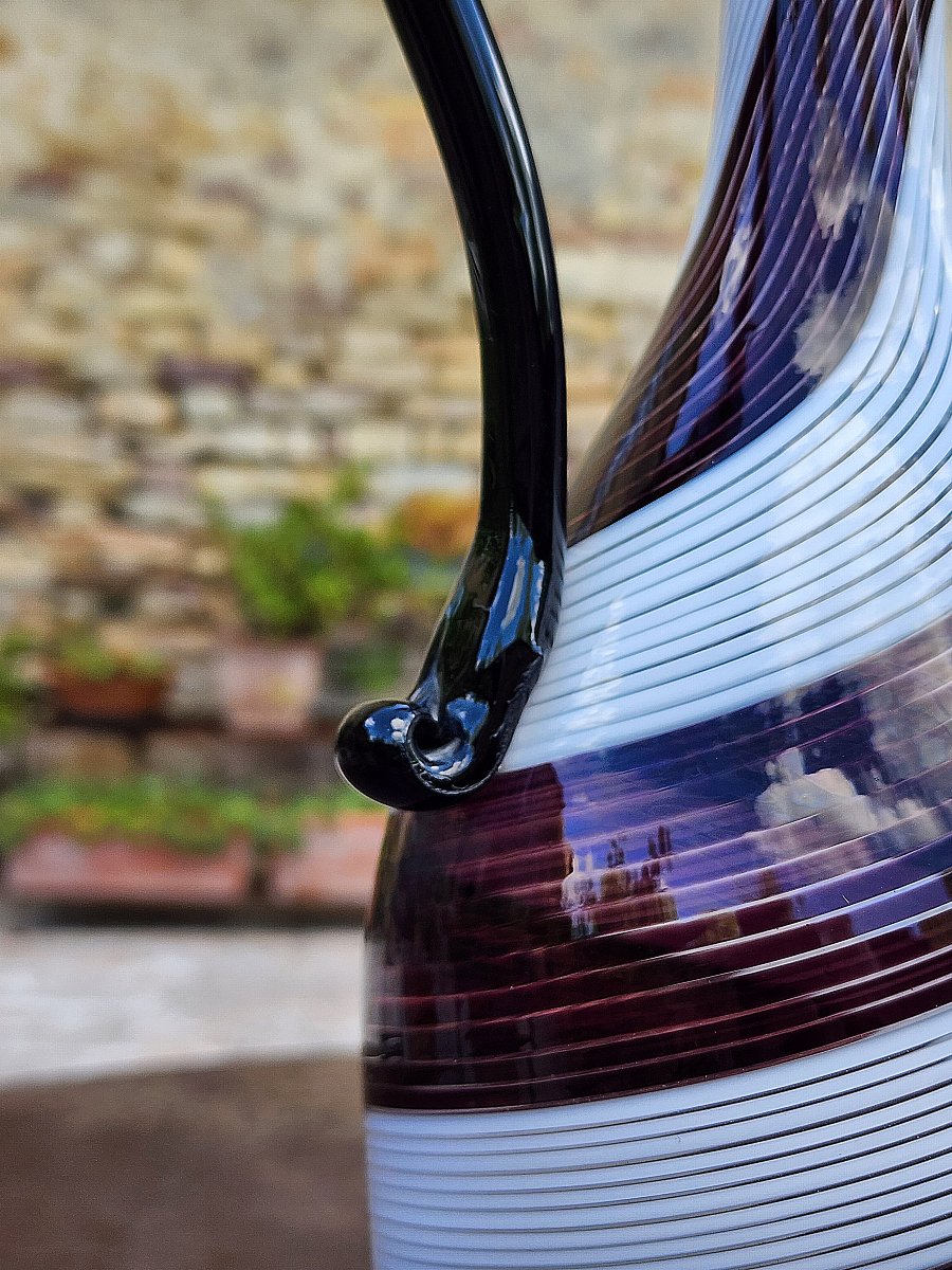 Dino Martens murano Aiguiere en verre Filigrane violet blanc -photo-2