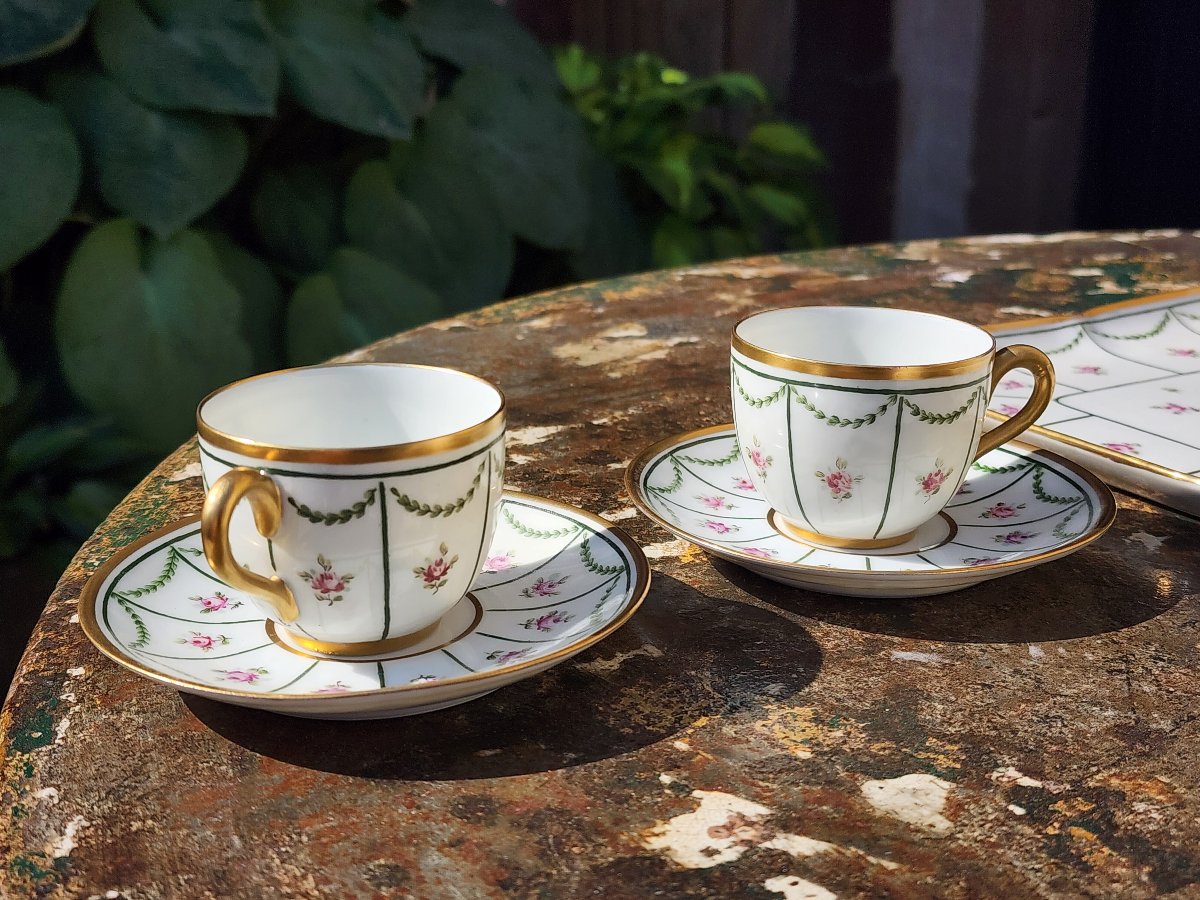 65 "tête-à-tête" Coffee Set In Limoges Porcelain, Signed Mg.-photo-3