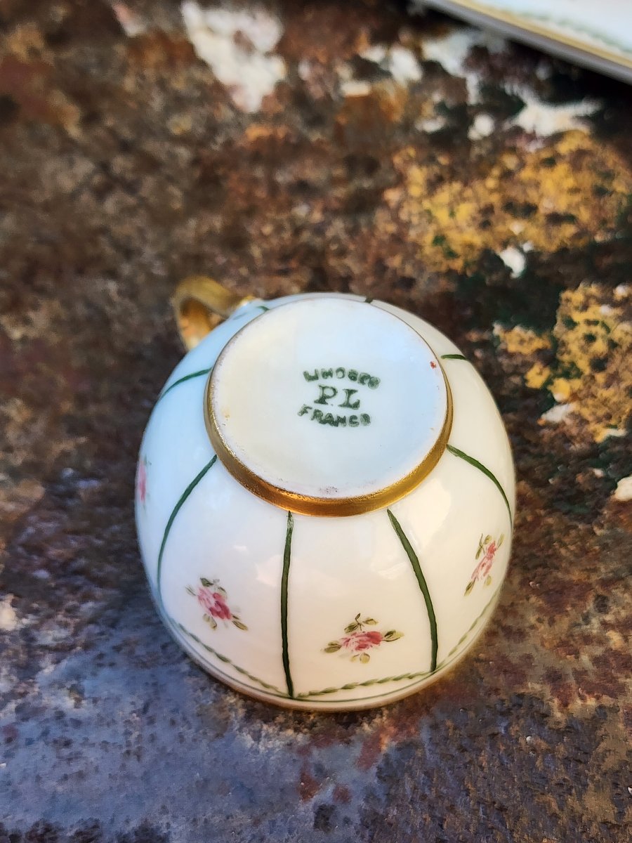 65 "tête-à-tête" Coffee Set In Limoges Porcelain, Signed Mg.-photo-5