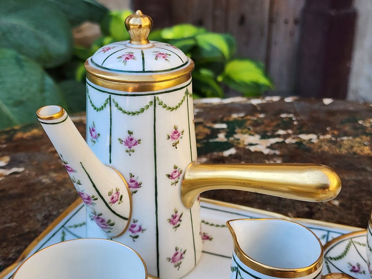 65 "tête-à-tête" Coffee Set In Limoges Porcelain, Signed Mg.-photo-6