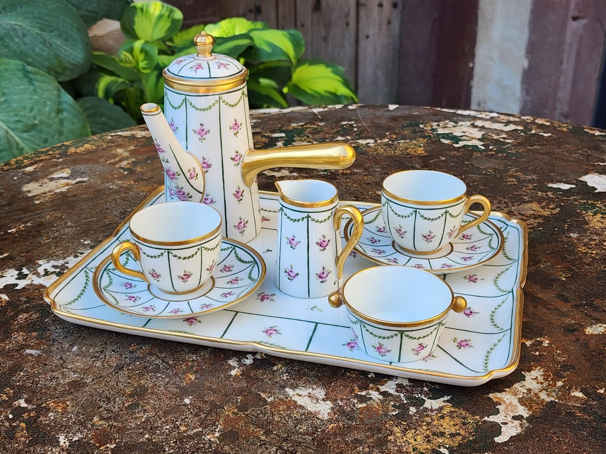 65 "tête-à-tête" Coffee Set In Limoges Porcelain, Signed Mg.