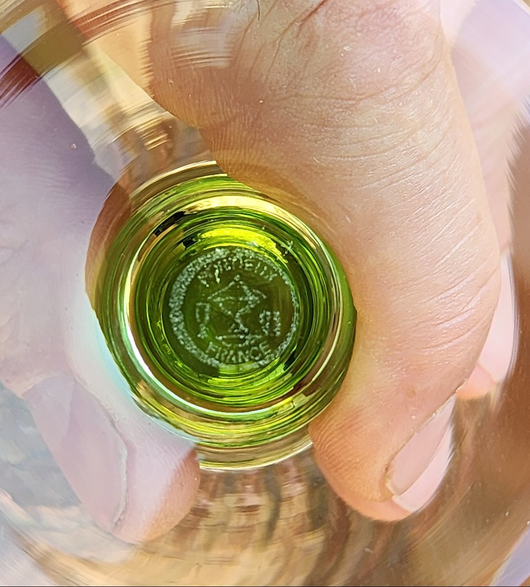 6 Verres à eau portieux modèle Palmyre rose et vert  Estampillé -photo-2