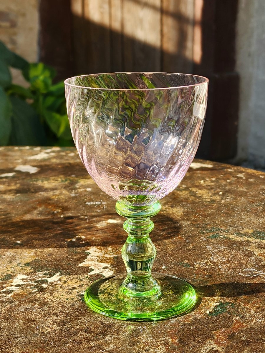 6 Verres à eau portieux modèle Palmyre rose et vert  Estampillé -photo-4