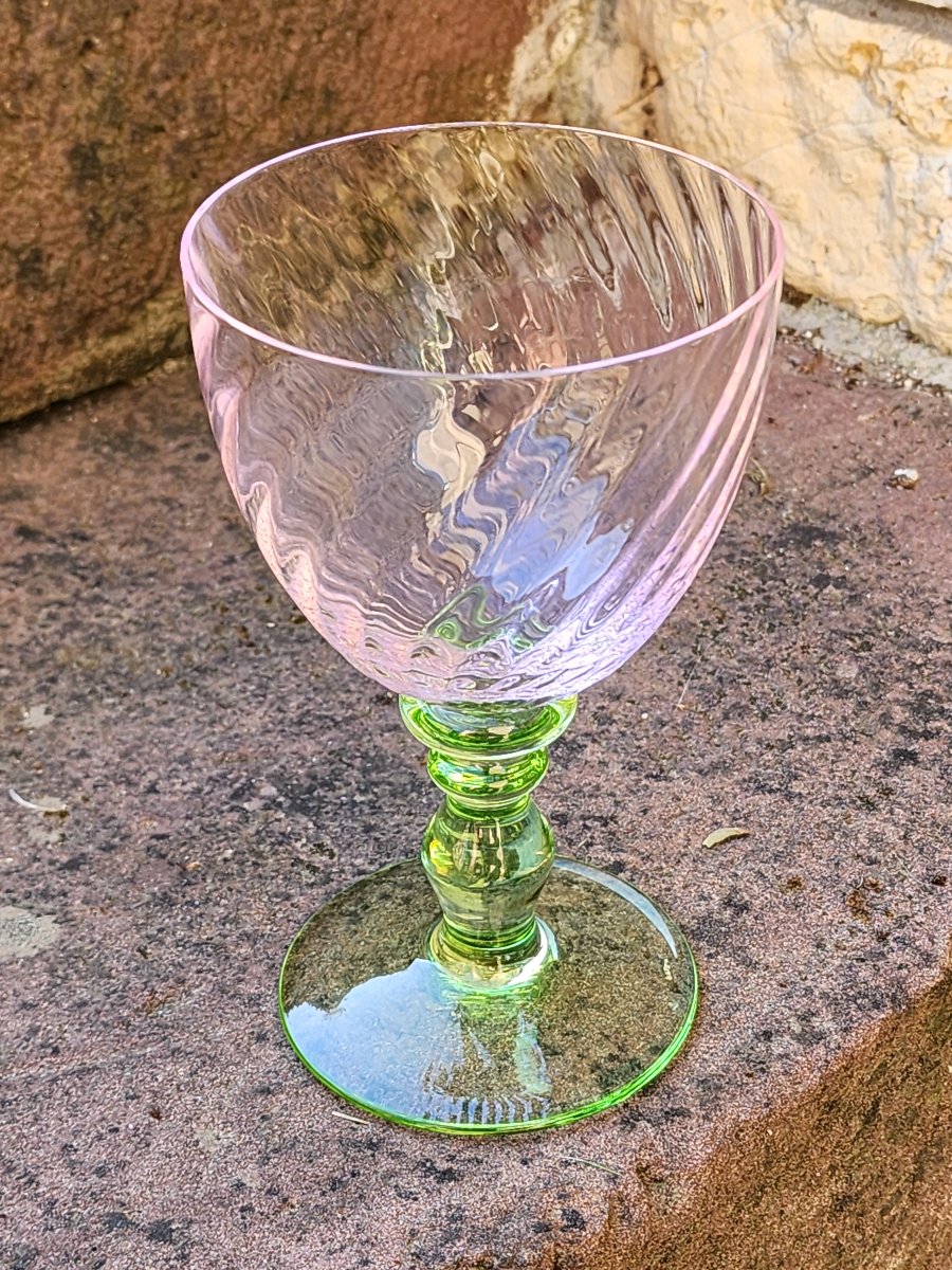 6 Verres à eau portieux modèle Palmyre rose et vert  Estampillé -photo-1