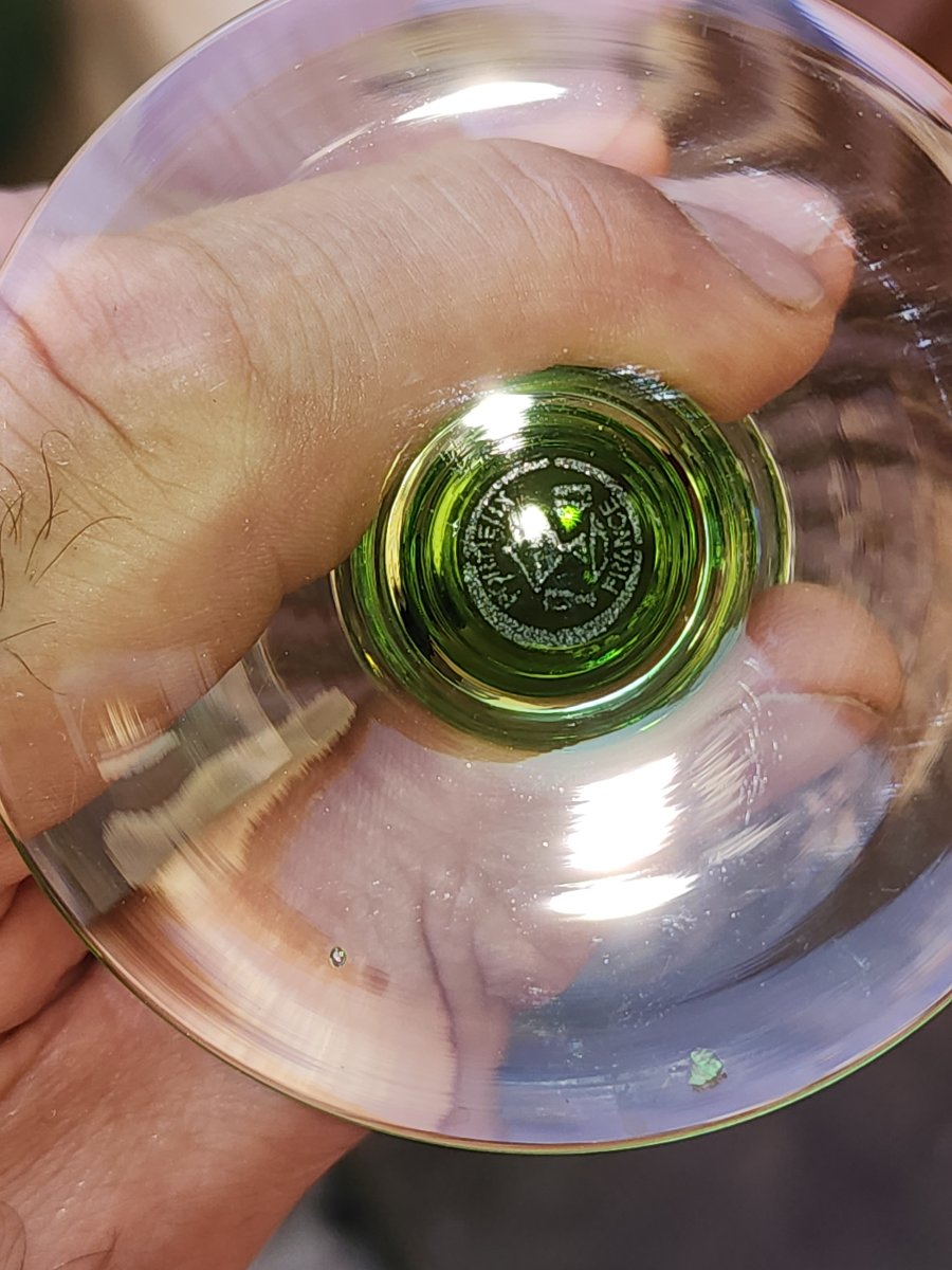 6 Verres à eau portieux modèle Palmyre rose et vert  Estampillé -photo-3