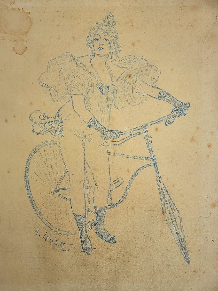 Adolphe WILLETTE 2 DESSINS ENCRE BLEU ART NOUVEAU -photo-2