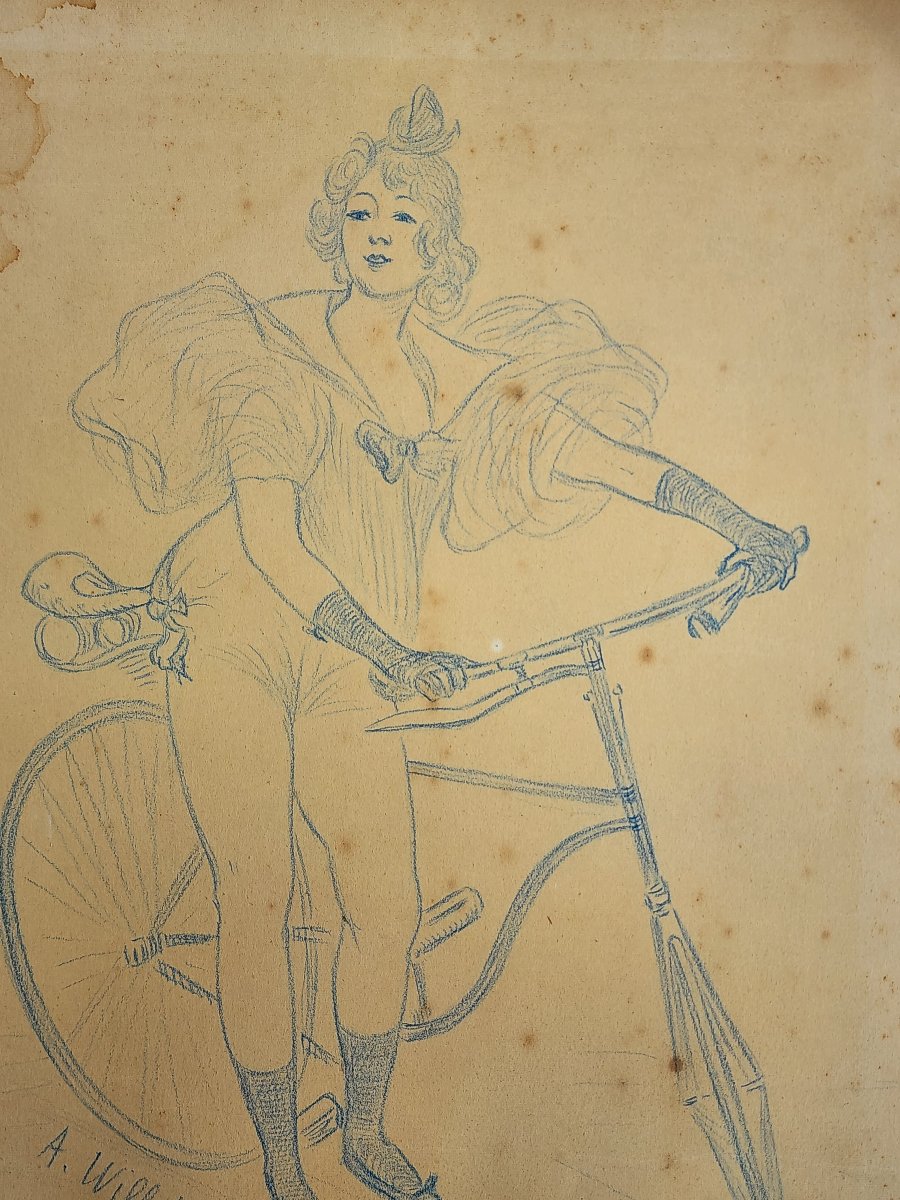 Adolphe WILLETTE 2 DESSINS ENCRE BLEU ART NOUVEAU -photo-3