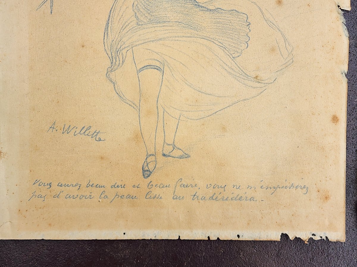 Adolphe WILLETTE 2 DESSINS ENCRE BLEU ART NOUVEAU -photo-4