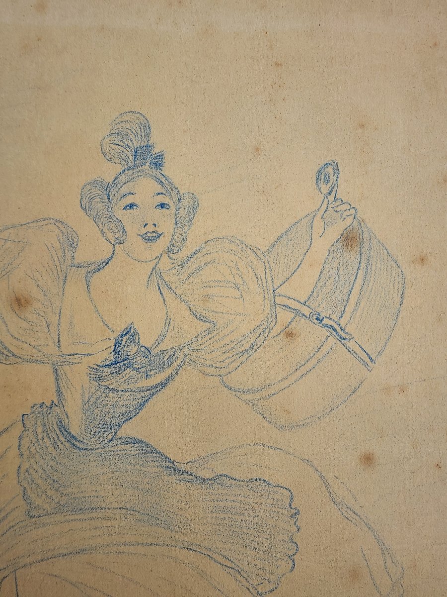 Adolphe WILLETTE 2 DESSINS ENCRE BLEU ART NOUVEAU -photo-3