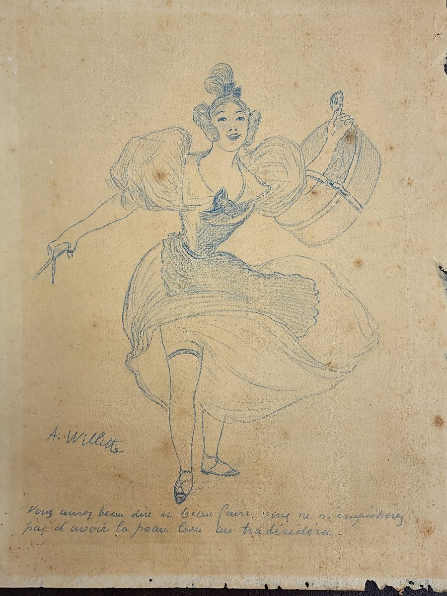Adolphe WILLETTE 2 DESSINS ENCRE BLEU ART NOUVEAU -photo-4
