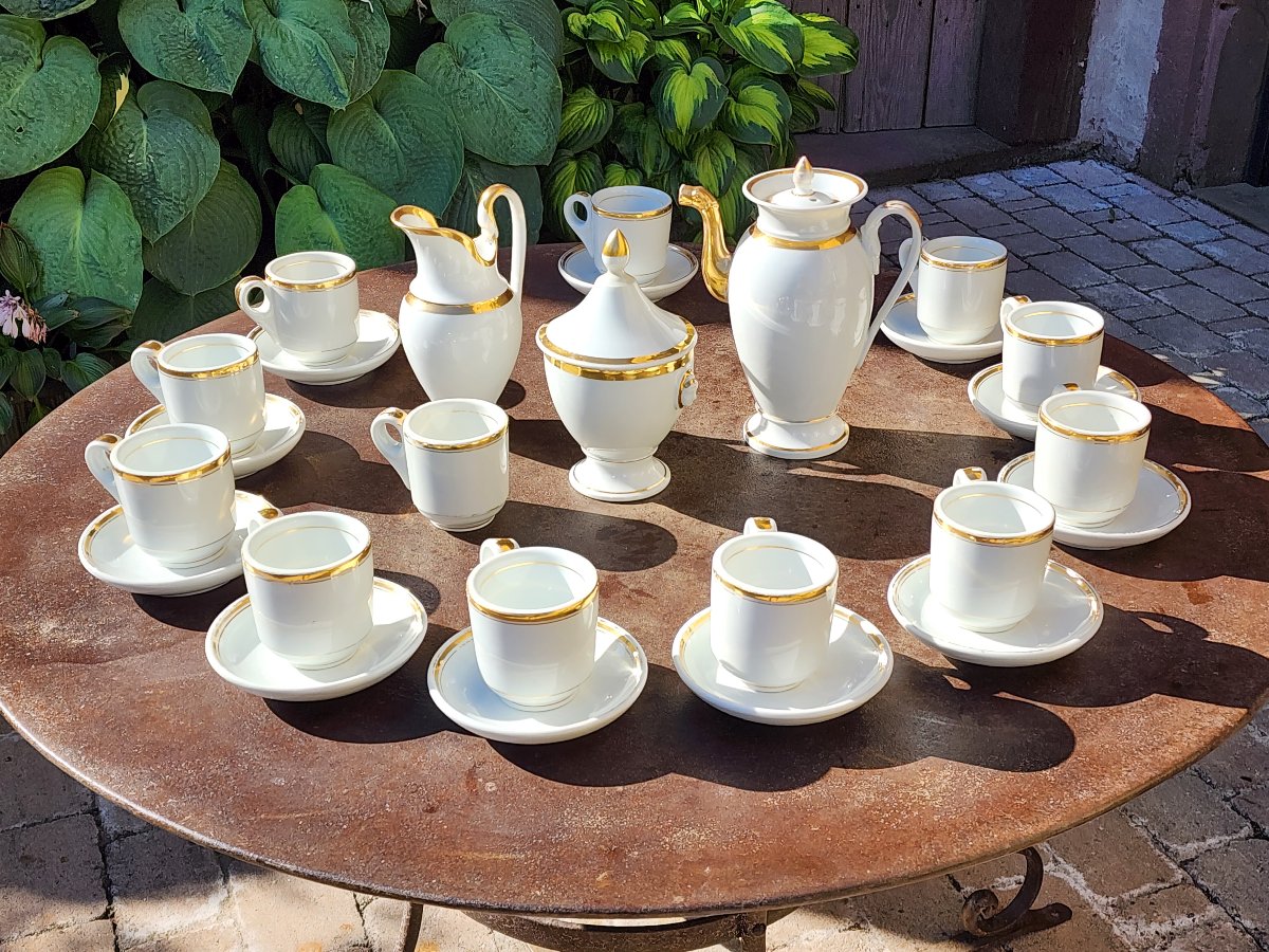 Empire-style Coffee Set From Brulots, Made Of Paris Porcelain, 26-piece Set, 19th Year Of The Napoleonic Era 