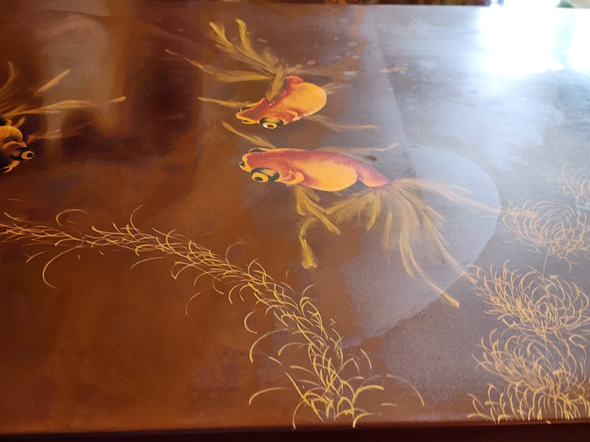 Nested Tables Attributed To Thanh Ley, Asian Lacquer, Decorated With Fish And Seaweed Motifs-photo-2