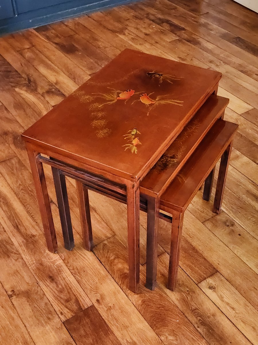 Nested Tables Attributed To Thanh Ley, Asian Lacquer, Decorated With Fish And Seaweed Motifs-photo-7